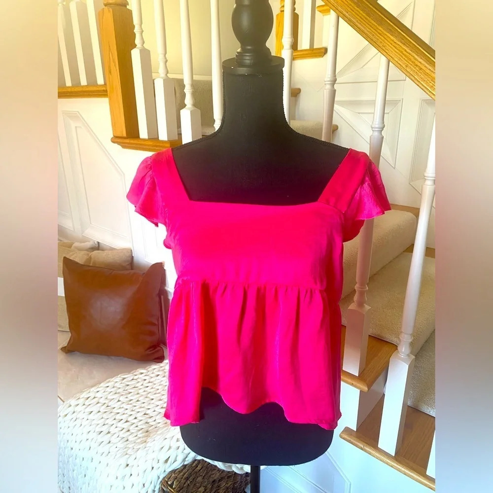Dry Goods Hot Pink Silky Top Blouse Womens‎ Size Large Spring Summer A21